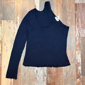 Lovers + Friends Black One Sleeve Cutout Ribbed Top. Size: S